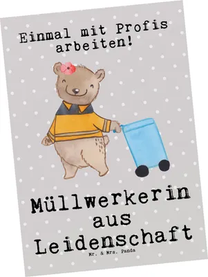 Produktbild von Mr. & Mrs. Panda Postkarte Müllwerkerin Leidenschaft - Grau Pastell - Geschenk, Postkarten, Spruch, Fotokarte, Lustig, Müllfrau, Witzig, Ansichtskarten, Ansichtskarte