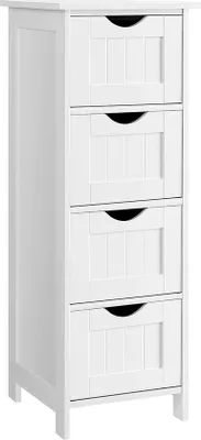 Image de InandOutdoormatch Armoire de salle de bain, armoire de salle de bain étroite en bois avec 4 tiroirs, 30 x 30 x 82 cm, salon, chambre à coucher, couloir, profonde, indépendante, peu encombrante, blanche LHC40W