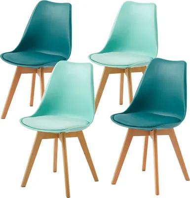 Produktbild von IPOTIUS 4er Set SGS Esszimmerstühle mit Massivholz Buche Bein, Skandinavisch Design Gepolsterter Küchenstühle Stuhl Küche Holz, 2 Türkis + 2 Mintgrün