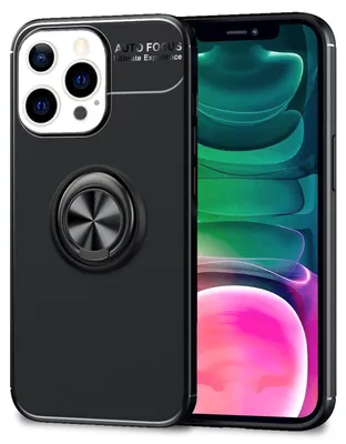 Zdjęcie produktu dla Czarne etui na telefon komórkowy NALIA do iPhone'a 13 Pro, 360° Ring Case Kickstand Cover Black