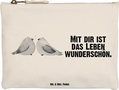 Produktbild von Mr. & Mrs. Panda Etui Turteltauben Liebe Größe M - Weiß - Geschenk, Kosmetiktasche, Verheiratet, Freundin, Jahrestag, Pouch, Schlamper, Federtasche, Kulturbeutel