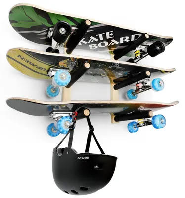 Immagine prodotto di Supporto in legno per skateboard e longboard, adatto a 3 tavole, lunghezza 37,1 cm