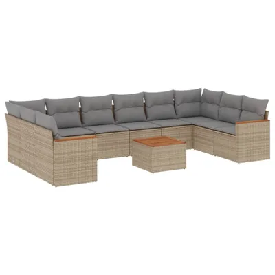 Produktbild von 11-tlg. Garten-Sofagarnitur mit Kissen Beige Poly Rattan