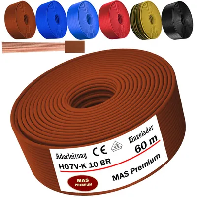 Productafbeelding van 60 meter aderkabel H07 V-K BR, 1x10 mm², bruin, enkeldradig, flexibel