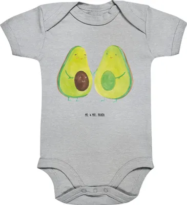 Produktbild von Mr. & Mrs. Panda Babybody Avocado Pärchen 1. - 3. Monat - Heather Grey - Geschenk, Liebe, Strampler, Babystrampler, babykleidung body, Familie, Avocados, overall baby