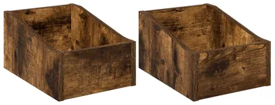 Image de Boîte pour disques vinyles, 2 pièces, en bois de chêne fumé, dimensions 23 x 33 x 16 cm, matériau composite en bois