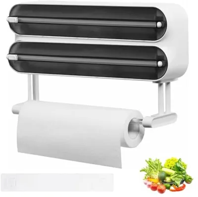 Productafbeelding van PromoHome® 3-in-1 dispenser voor vershoudfolie, met magnetische wandmontage, keukenrolhouder voor aluminiumfolie, vershoudfolie en