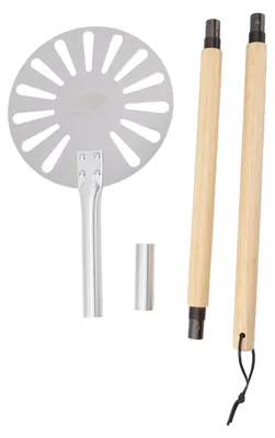 Produktbild von 9-Zoll-Pizza-Wendeschieber, leichter, perforierter Metallwender aus Edelstahl mit 2 langen Holzgriffen