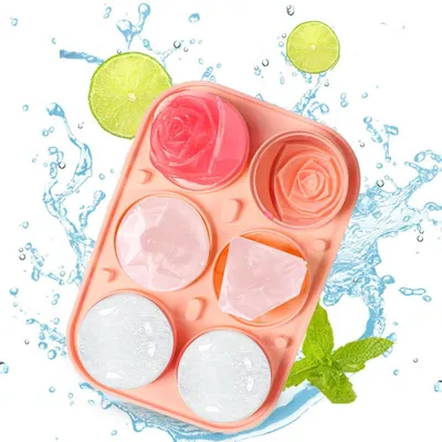 Productafbeelding van Siliconen ijsblokjesvorm, roze, 5 cm. Ijsbolvorm met deksel en trechter, BPA-vrij