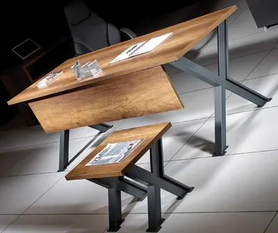 Image de Bureau avec table basse X-pieds de table en bois Set de bureau