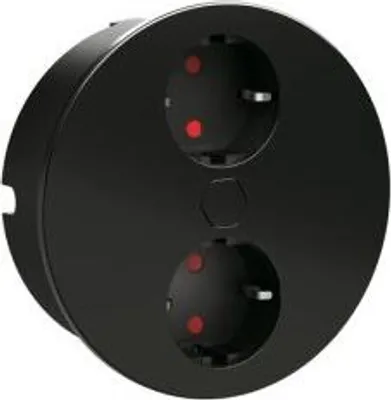 Image de Prise double Duplex E, élément de prise, rond, avec prises de courant de sécurité, noir mat