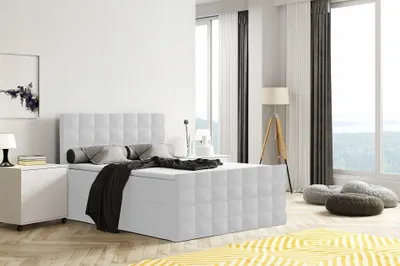 Produktbild von Bett, Boxspringbett MERA mit Fußteil, Bettkästen, OHNE Topper, Doppelbett, Stauraum, Federkern, 180x200 cm (Weiss - Madryt 120)