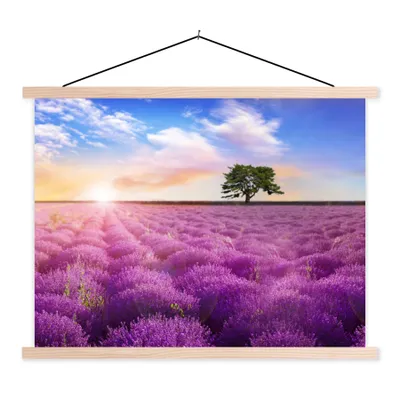 Produktbild von MuchoWow® Textilposter Lavendel - Baum - Sonnenuntergang - Lila 60x45 cm mit holzfarbenen Rahmen - Bild