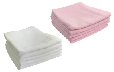 Produktbild von Mulltücher Baby 10er Set einfarbig 80 x 70 cm – Spucktücher Mullwindeln Stoffwindeln, 100 % Baumwolle, 5 Weiß, 5 Rosa