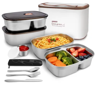 Immagine prodotto di Omgoods - Set di contenitori per il pranzo in acciaio inossidabile con 2 scomparti e borsa termica