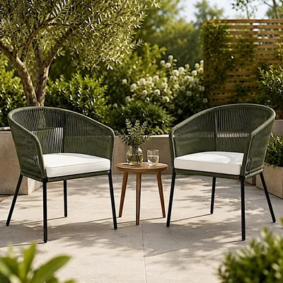 Produktbild von Gartenstuhl Lounge Stuhl 2er Set Gartensessel Rope Loungesessel Outdoor Oliv