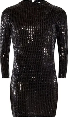 Produktbild von Disco Kleid figurbetont mit langen Ärmeln und Glitzer-Pailletten für festliche Anlässe