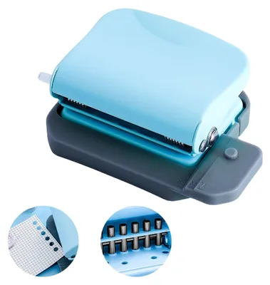Produktbild von 6-Loch-Locher aus Metall: Tragbarer 6-Loch-Desktop-Locher für A4, A5, A6 mit einer Kapazität von 10 Blatt, Locher für Papierkarten und Fotos für Büro, Arbeitszimmer, Zuhause (Blau)