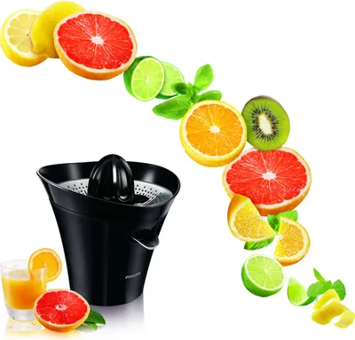 Produktbild von Philips Viva Collection elektrische Zitruspresse für Saft mit und ohne Fruchtfleisch, 85W, Schwarz (HR2752/90)