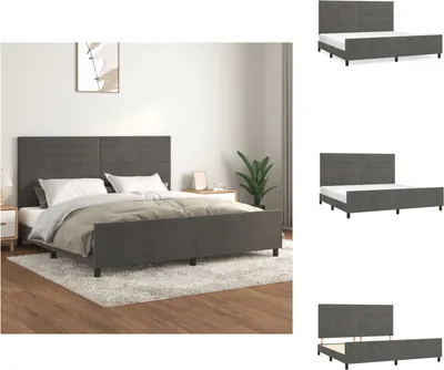 Image de vidaXL Cadre de lit avec tête de lit gris foncé 200x200 cm velours - Lits & sommiers