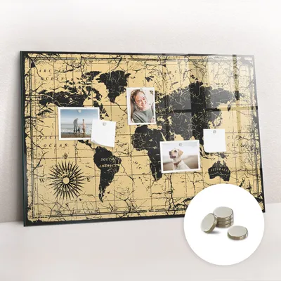 Produktbild von Magnetisch Tafel Magnettafel - Magnetpinnwand Memoboard - Notiztafel verschiedenen Designs - 90x60 cm - Vintage-Weltkarte