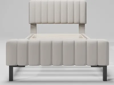 Produktbild von Merax Polsterbett 90x200cm mit höhenverstellbarem Kopfteil und Lattenrost, Gepolstertes Jugendbett Kinderbett Einzelbett mit Leinenbezug in Beige