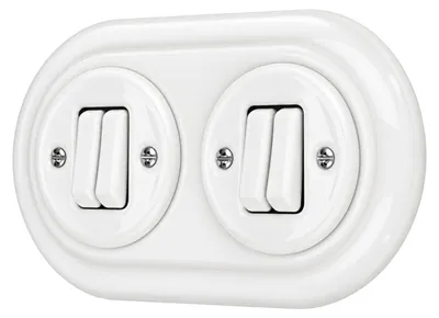 Immagine prodotto di Interruttore a due vie in porcellana, da incasso, serie PR1, bianco, completo di tutti gli accessori