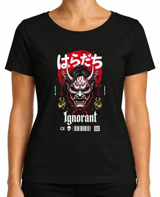 Obrázok produktu pre Tričko s potlačou "Maske Hannya", motív japonského démona Haradachi, štýl Y2K, pre dámy, čierna farba, veľkosť S