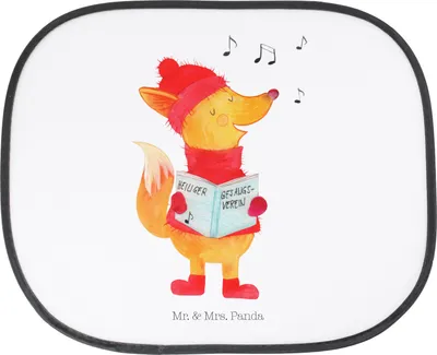 Produktbild von Mr. & Mrs. Panda Sonnenblende Auto Fuchs Sänger - Weiß - Geschenk, Sonnenschutz, Winter, Fürs, Weihnachtslieder, Weihnachten, Heiligabend, fenster, Singen