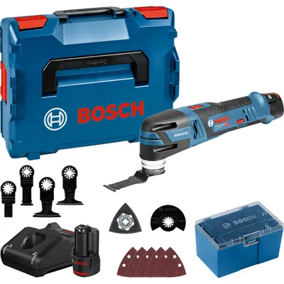 Image de Découpeur-ponceur BOSCH GOP 12V 28 - 2 batteries 12V 3.0 Ah, chargeur, coffret + 6 lames de scies et 5 abrasifs - 06018B5006