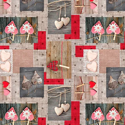 Produktbild von PVC Tischdecke Herz Edelweiß rot beige Wachstuch - Breite & Länge wählbar - abwaschbare Tischdecke Holz , Größe:140 x 2500 cm