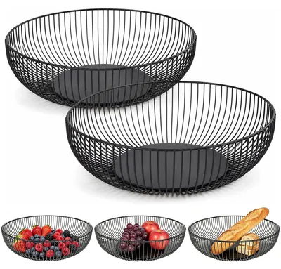 Productafbeelding van Elzusha - Set van 2 Zwarte Metaal Fruitmanden 28 cm