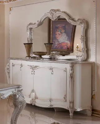 Produktbild von Casa Padrino Luxus Barock Sideboard mit Wandspiegel Weiß / Creme / Silber