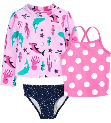 Immagine prodotto di Set da spiaggia per bambine Simple Joys di Carter's, 3 pezzi, motivo: pois blu navy/rosa