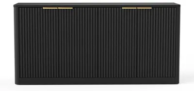 Imagen del producto de Buffet negro de 4 puertas, con frente ondulado y detalles dorados, dimensiones: 150 x 40 x 70,5 cm