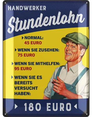 Produktbild von LANOLU XXL Blechschild Werkstatt Schild - retro Geschenke für Meister und KFZ Mechaniker lustig als Werkstatt Deko - Handwerker Stundenlohn