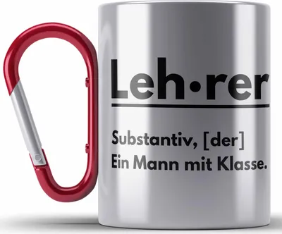 Produktbild von Trendation - Lehrer Ein Mann Mit Klasse Geschenk Edelstahl Tasse Karabiner Geschenkidee Klassenlehrer Abschied Abschiedsgeschenk Lustig (Rot)