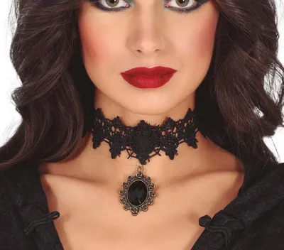 Produktbild von Marquisen Prinzessin Schwarze Spitze Choker Gothic Halskette Eleganz Mystik Schmuck Accessoire Halloween, Farbe: Schwarz