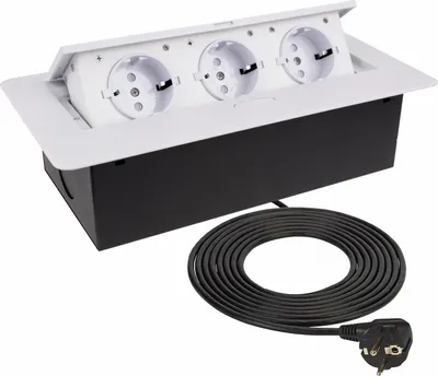 Produktbild von DesignLight 3-fach Einbausteckdose KOMBI BOX Kabel 3 m, weiß