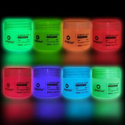 Produktbild von Acrylfarben-Set 8 Farben Neon & Glow in the Dark 2-in-1 20ml Flasche Leuchtfarbe
