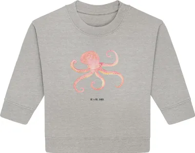 Produktbild von Mr. & Mrs. Panda Organic Baby Pullover Tintenfisch 12. - 18. Monat - Heather Grey - Geschenk, Wasser, Meer, Krake, Ozean, Lustige Sprüche, Bullover, Meerestier