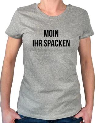 Produktbild von Huuraa Damen T-Shirt Moin ihr Spacken Spruch XXL Sport Grey Bio Baumwolle Fairtrade Damenshirt Geschenkidee