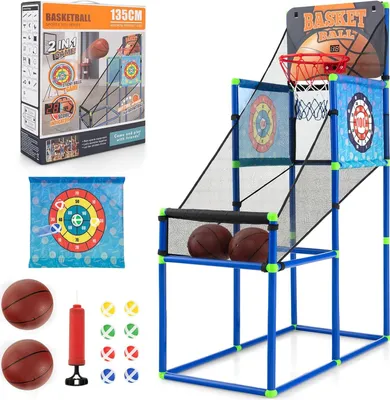Produktbild von KOMFOTTEU Kinder Basketballautomat, Basketballspiel Set mit Punktezähler & Sound, Basketballständer inkl. Basketbälle, Pumpe, Zielscheiben, Klettbälle, Basketball Schießmaschine für Kinder ab 3 Jahre