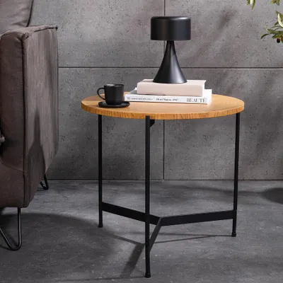 Produktbild von riess-ambiente Runder Couchtisch FUSION 50cm natur schwarz Eiche Metall Baumscheibe Beistelltisch