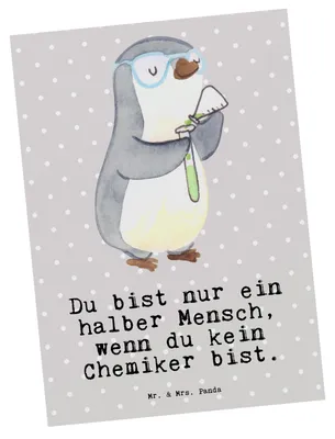 Produktbild von Mr. & Mrs. Panda einzelkarte Chemiker Herz - Grau Pastell - Geschenk, Witzig, Fotokarte, Postkarten, Ansichtskarte, Chemielaborant, Spruch, Labor, Kunstkarten, Beruf