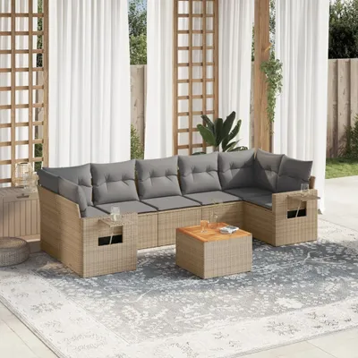 Produktbild von Design 8-tlg. Garten-Sofagarnitur mit Kissen Beige Poly Rattan, Gartenmöbel-Sets 2024 Neu