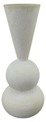 Zdjęcie produktu dla Wazon metalowy, kremowy, dekoracyjny, do wnętrz, okrągły, 16x16x39 cm