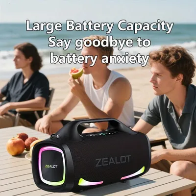 Immagine prodotto di Altoparlante wireless – Altoparlante Bluetooth – Altoparlante portatile – Cassa acustica – Altoparlante – Nero – Lunga durata della batteria (24000 mAh) – Resistente all'acqua (IPX5) con illuminazione RGB