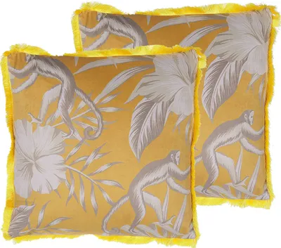 Obrázek produktu pro BELIANI Sada 2 kusů dekorativních polštářů se zvířecím potiskem žluté 45 x 45 cm moderní glamour doplňky do interiéru