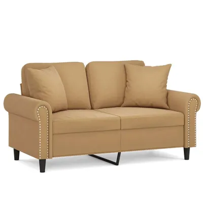 Image de vidaXL Canapé 2 places avec coussins décoratifs brun 120 cm velours